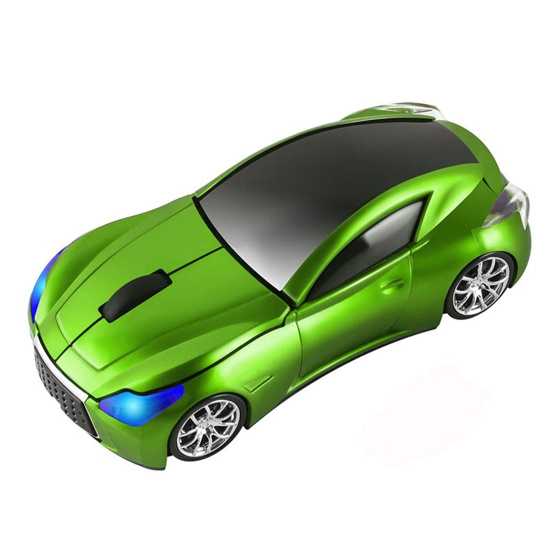 CHUYI Cool Car Shaped Wireless Mouse 1600DPI Portable Small Cordless Mice with USB Receiver for Travel Office Business School Home Gift (Green) - Image 1